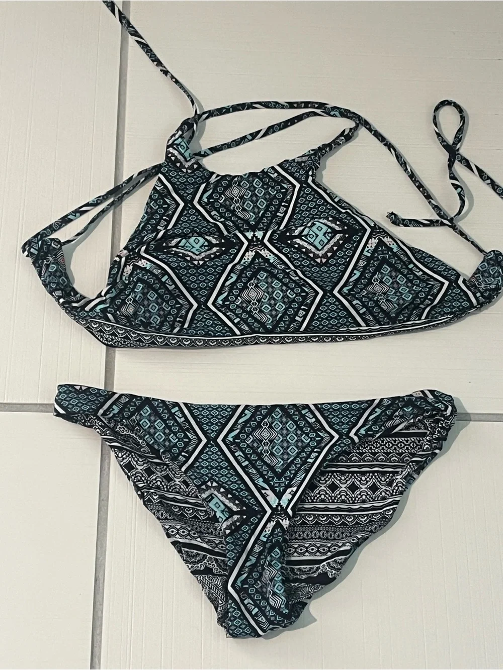 Women's Black & Teal Printed Bikini Set
